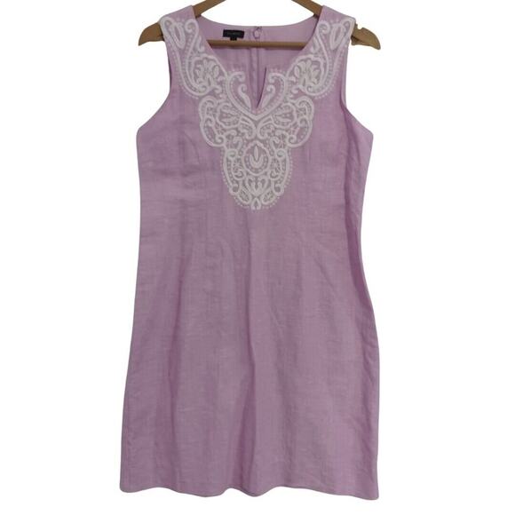 Talbots Dresses & Skirts - Talbots Size 8 Sleeveless Linen Cotton Sheath Dress Embroidered Neck Lavender